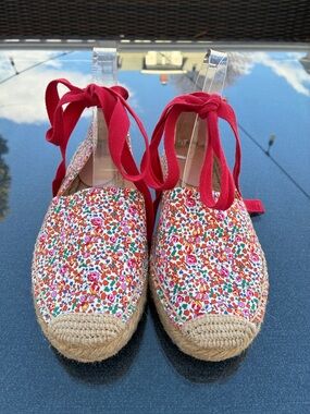 J.Crew liberty Floral Espadrille Tie-Up Flats in Red